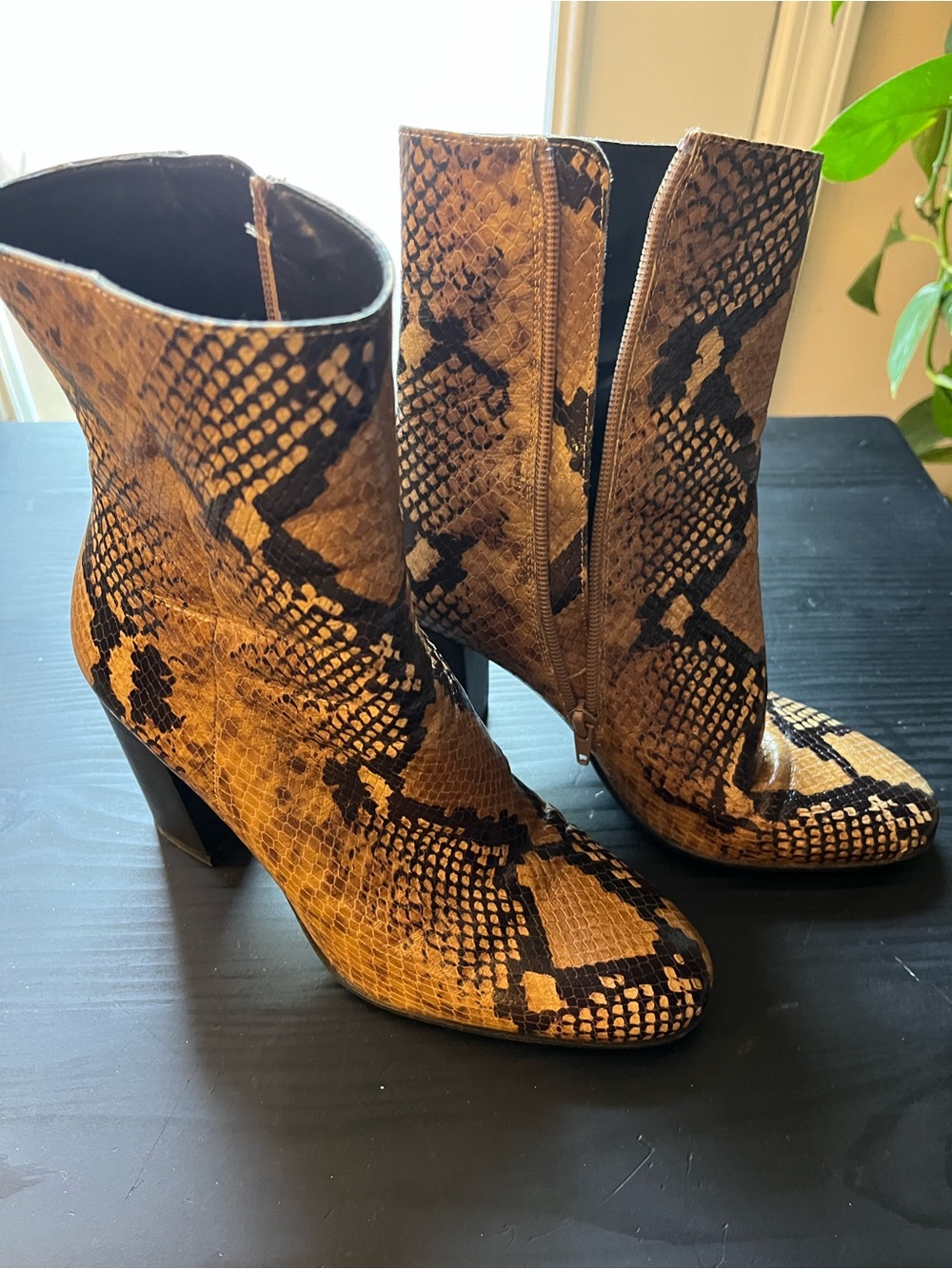 Zara Yellow Snake-Print Pointed Toe Ankle Boots - Picture 5 of 6